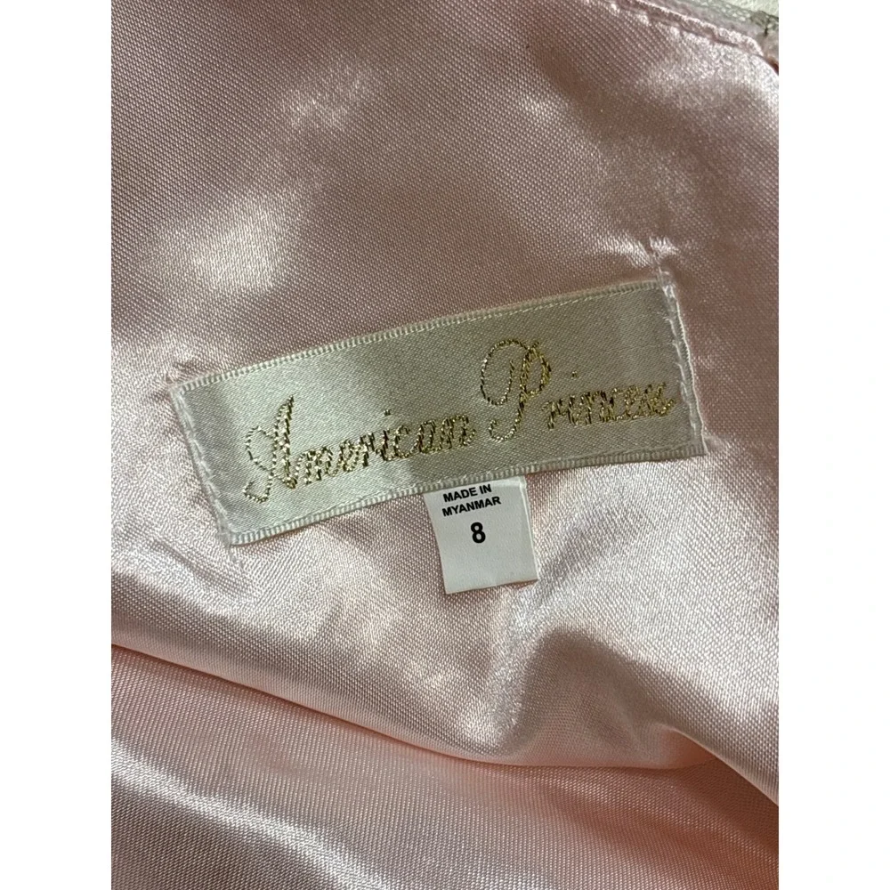 American Princess Girls Pink White Tulle High Low Flower Girl Party Dress Size 8